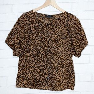 Madewell Women Leopard Print Balloon Sleeve Button Front Top Size Small